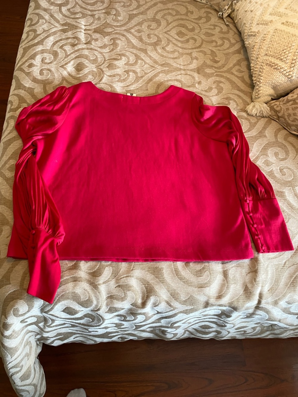 Anthropologie Fuchsia Blouse XL • Puff Sleeve Button Cuff Top • NWT - Picture 7 of 9